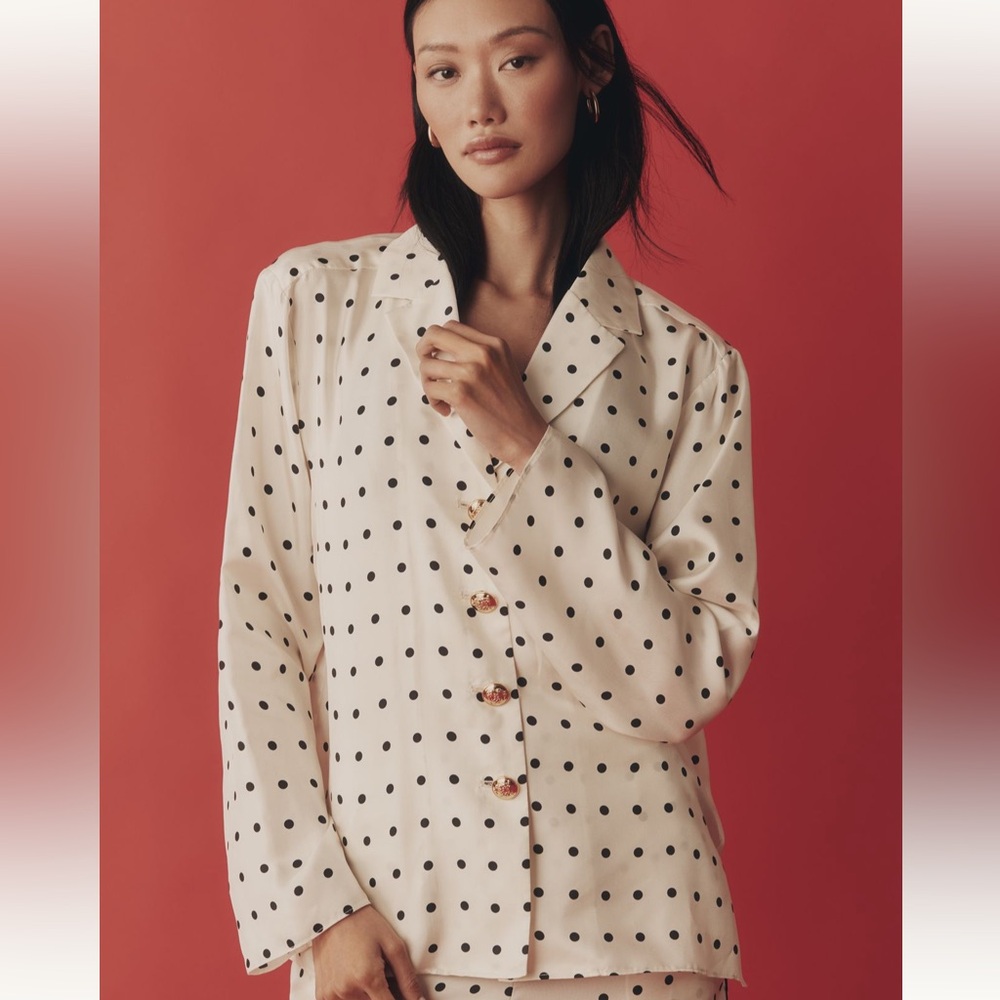 Anthropologie Maude Club Bodie Polka Dot 100% Silk Buttondown Shirt